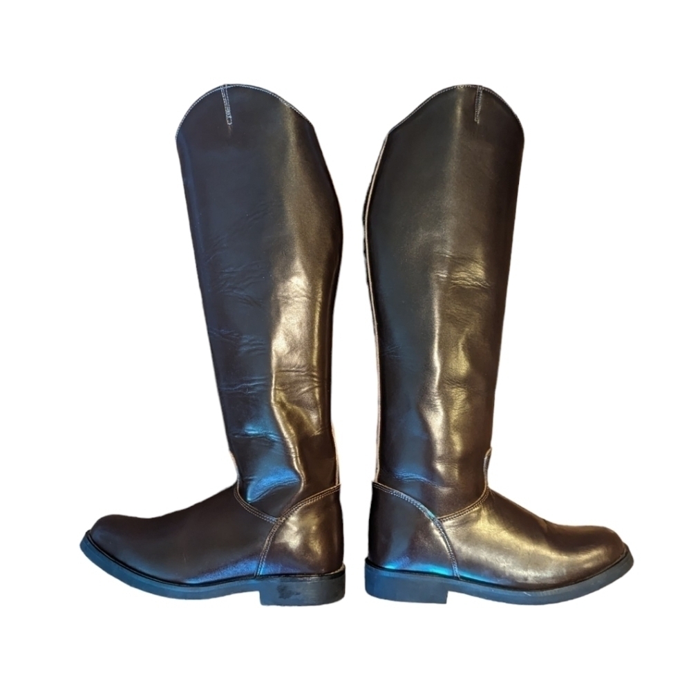 Hispar Horse Riding Dressage Chocolate brown Patrol Tall leather Boots NWOT sz 9 - Picture 3 of 12
